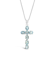 Load image into Gallery viewer, Silver Blue Topaz Cross Pendant