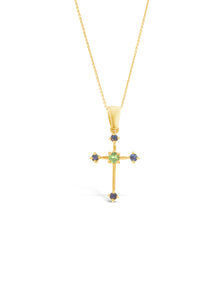 14K Rose Gold w/Multi-colored Sapphires Cross Pendant