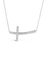 Load image into Gallery viewer, 14K White Gold Curved Sideways Cross Pendant Necklace