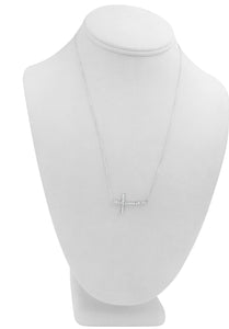 14K White Gold Curved Sideways Cross Pendant Necklace