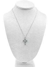 Load image into Gallery viewer, 14K White Gold set w/ Emeralds and Diamonds Cross Pendant