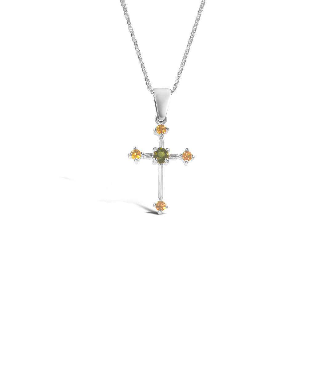 14K White Gold w/ Multi-colored Sapphires Cross Pendant